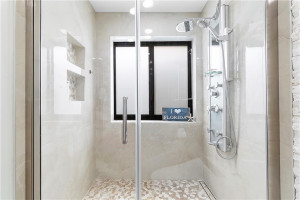 OVERSIZED, frameless shower with 8 heads to wash away your stress.