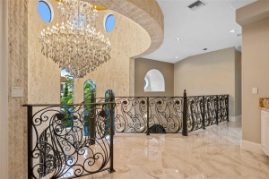 Wrought-Iron & Crema Marfil & Crystal Chandelier