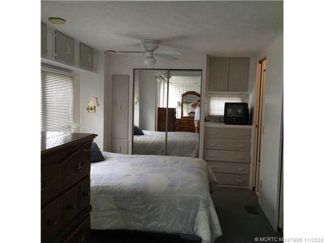 Master Bedroom. Master is width of the mobile home and includes an office/sitting room. Can make 2nd bedroom easily.