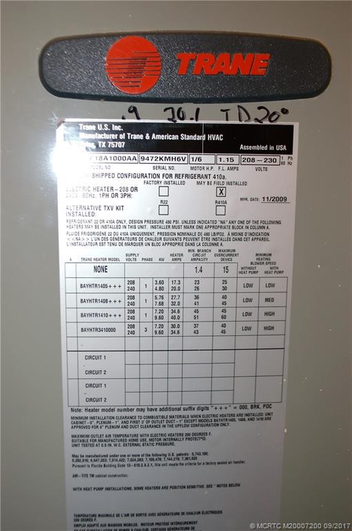 New Trane A/C in 2009