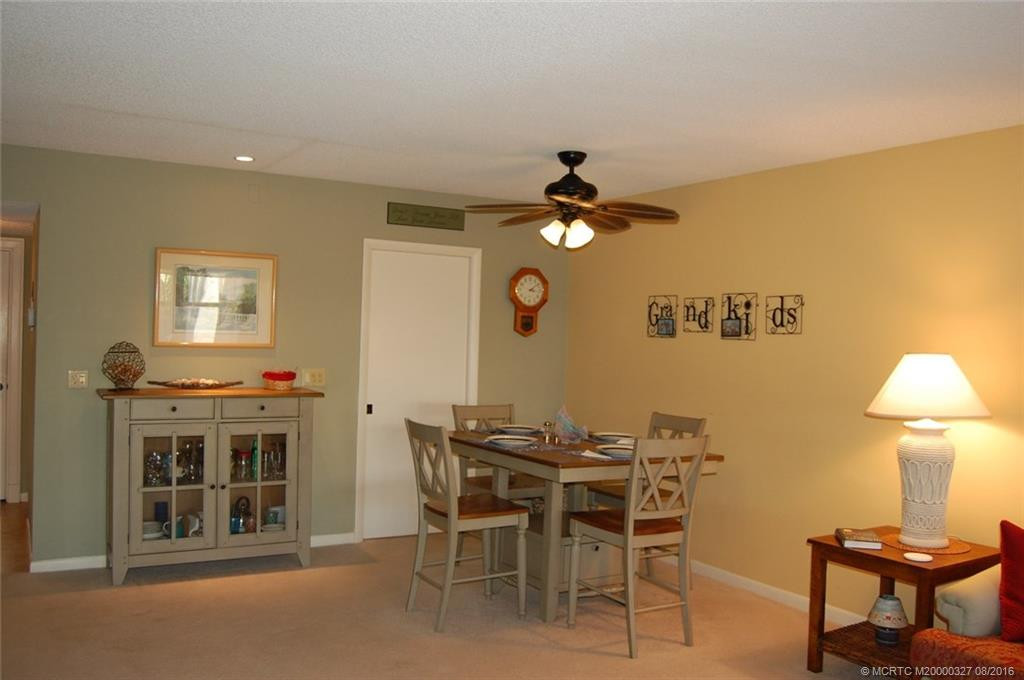 The open plan's dining area can easily seat 6 or more and is open to the living area.