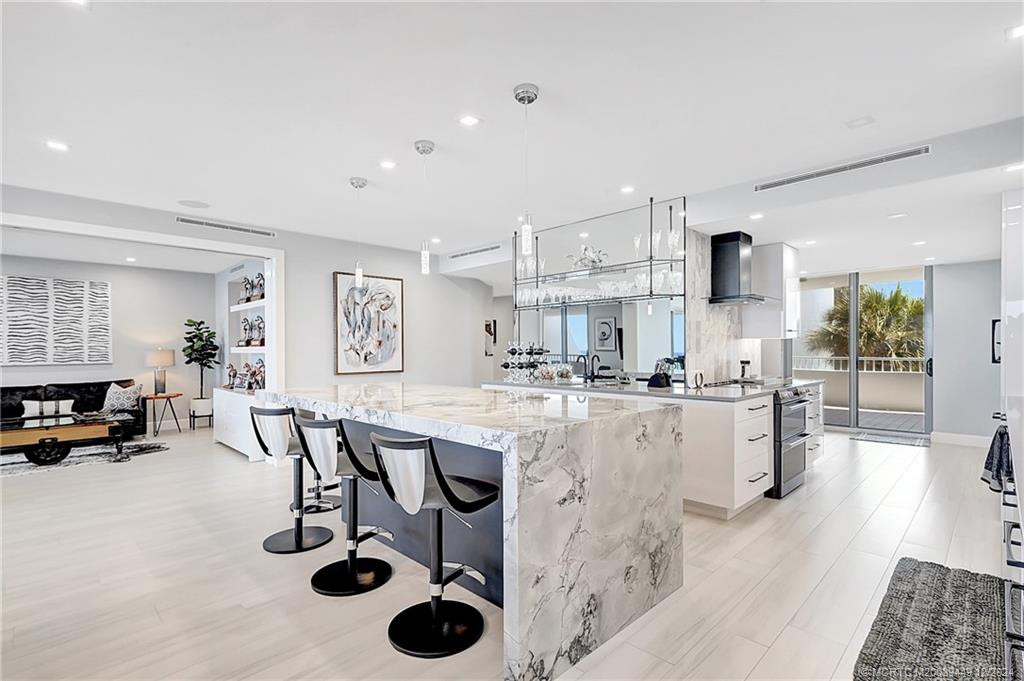 Stunning quartzite island with waterfall edge