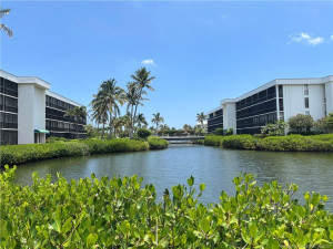 Lagoon between two condo buildings.