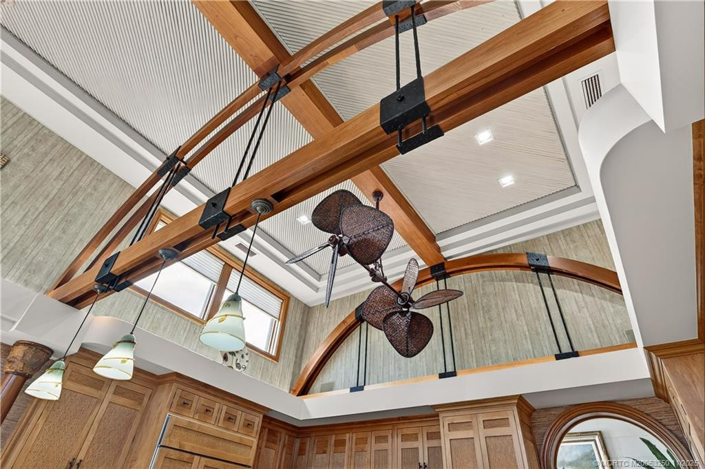Inlayed Ceilings - Wood Beams and Exquisite Ceiling Fans