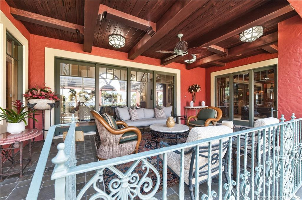 Covered Patio Sitting Area with Pecky Cypress Ceilings