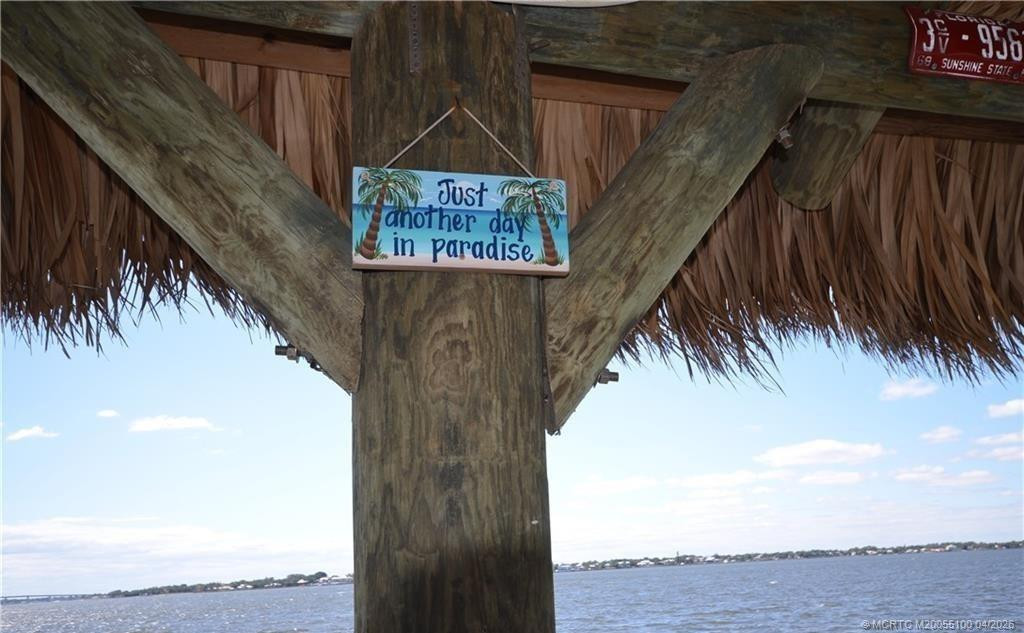 On Tiki hut on dock