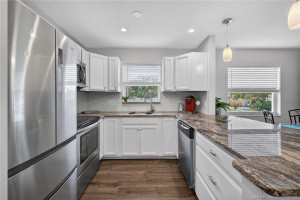Granite countertops paired with stainless. appliances.