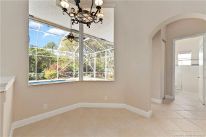 Dining area with pool views