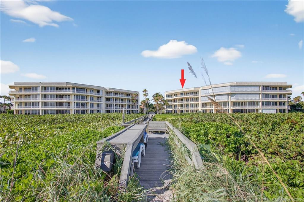 From the beach, looking toward the building