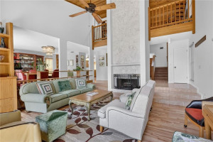 2 story wood working, keystone fireplace