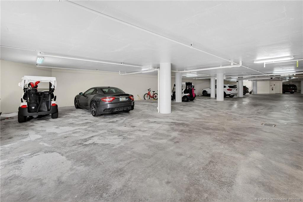 a view of the under building parking area