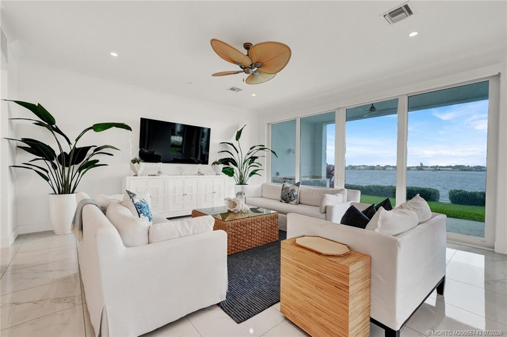 Living room with full water views