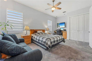 Guest bedroom with two closets.