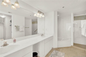Double sink vanity, spacious bath area, private walk-in shower and soaking tub!