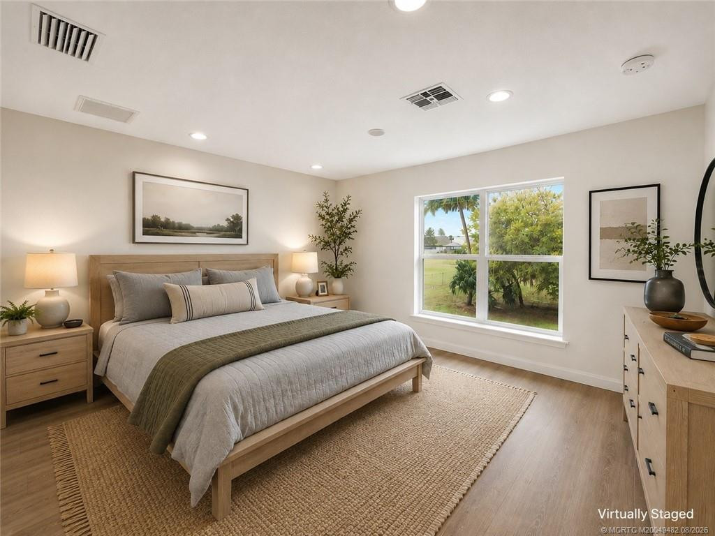 Virtually staged primary bedroom