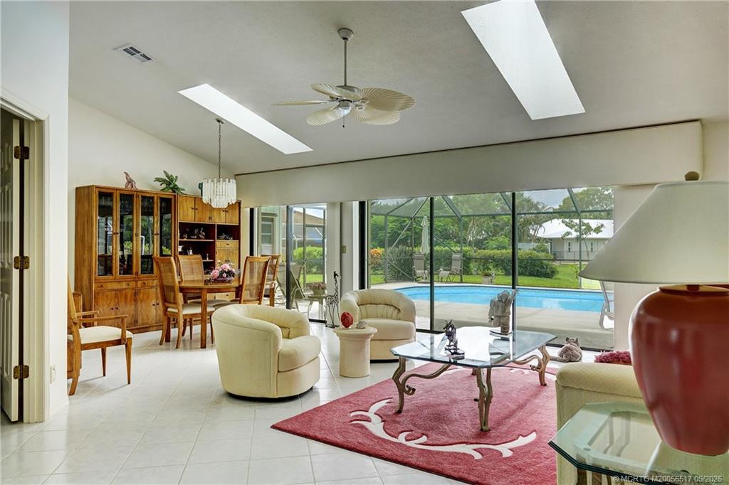 Living to dining with pool view