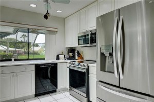 Kitchen with pool view