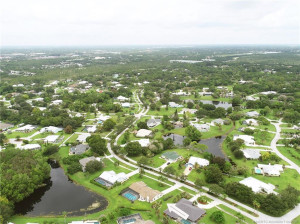 Aerial view with pond