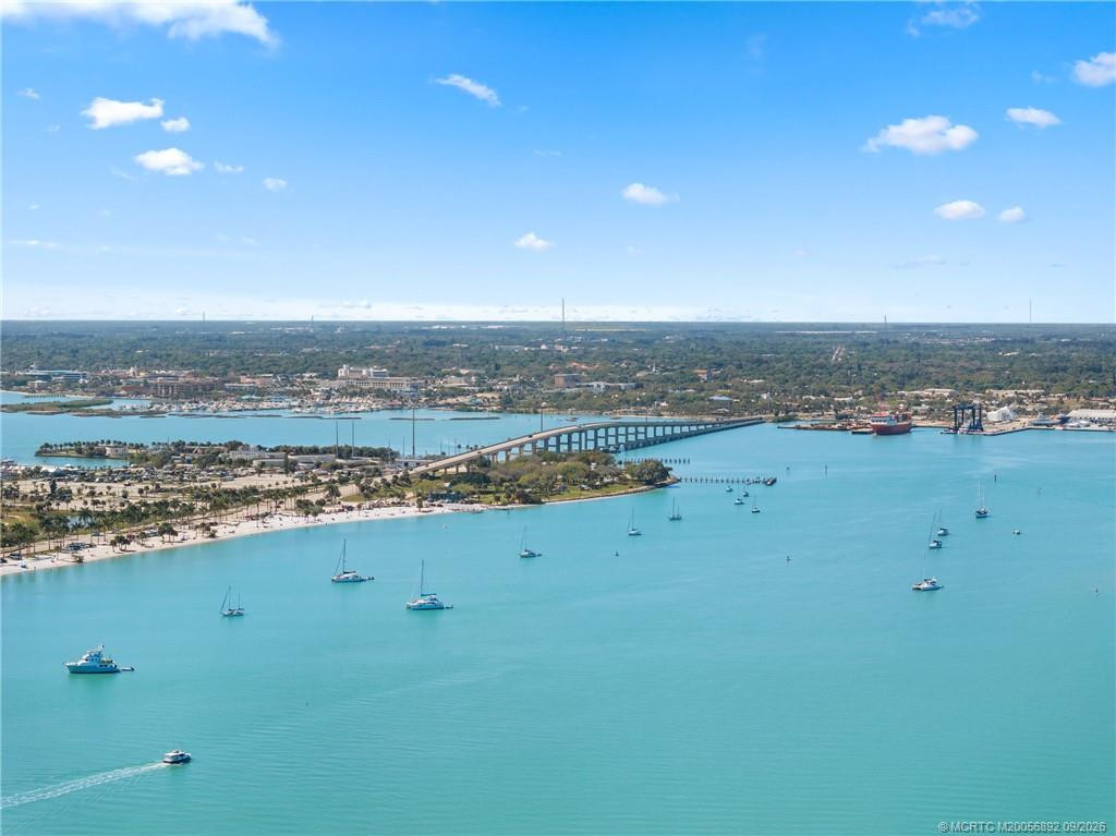 Aerial view across the Intracoastal Waterway toward the Fort Pierce mainland and causeway, highlighting the area’s exceptional boating environment.