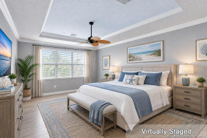 Virtually staged primary bedroom