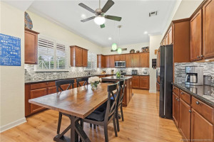 The kitchen has loads of storage space and room for meal prep