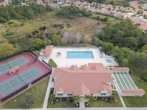 Aerial of Tennis Courts, Clubhouse, Pool & shuffleboard.