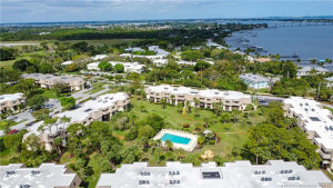 Aerial view of buildings 6-10 that enjoy use of their private pool