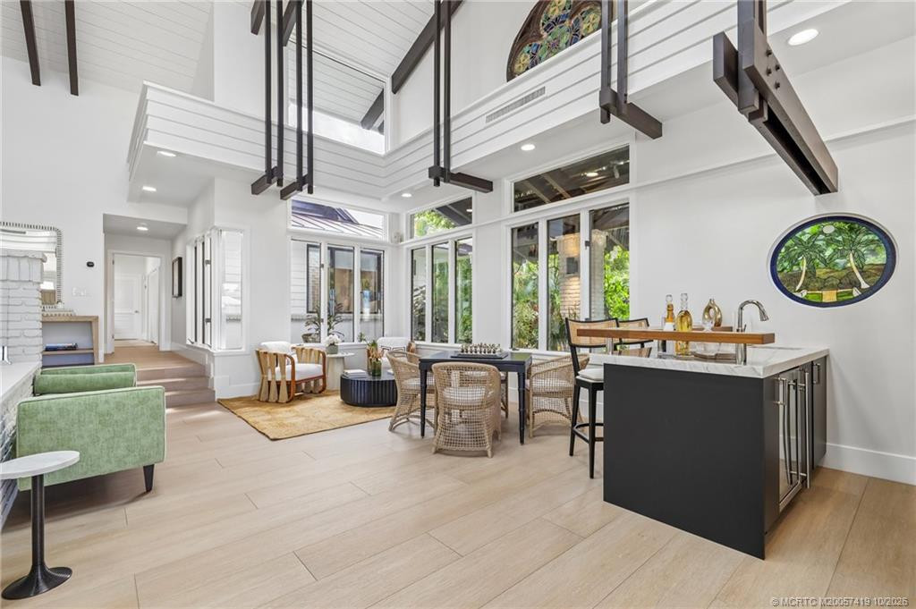A custom entertainment bar elevates casual gatherings.