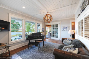 Photo for 2515 Cedar Point Drive, Wayzata, MN 55391 - Listing #5713260 Shiplap Ceiling in Piano Family Room that Opens to Screened Porch