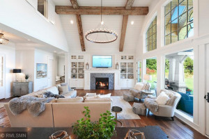 Photo for 2515 Cedar Point Drive, Wayzata, MN 55391 - Listing #5713260 Great Room Ceiling Featuring Reclaimed Beams, Shiplap and Marble Gas Fireplace