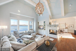 Photo for 2515 Cedar Point Drive, Wayzata, MN 55391 - Listing #5713260 Guest Living Room with Vaulted Ceilings and 3 Sided Stacked Stone Gas Fireplace