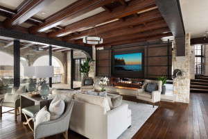 Photo for 835 Hunt Farm Road, Long Lake, MN 55356 - Listing #5693151 An incredible statement piece, the massive steel fireplace and media doors operate by a pulley and chain crank to reveal a high-tech television.
