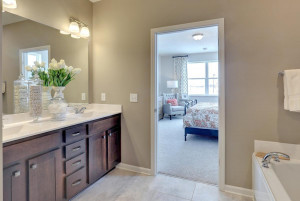 Private owners bath with double vanity sink, separate shower & soaking tub, private water closet & large walk-in closet. *All photos are of a former model home, please inquire for details.