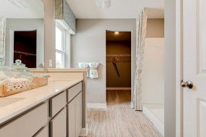 Photo for 13116 Zachary Lane N, Dayton, MN 55327 - Listing #6093893 Connected to the primary suite is this bathroom, which includes a double-vanity, stand-in shower and serves as the passage way to the bedrooms oversized walk-in closet!! (Photos of the same floorplan, colors are similar)