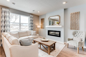 Photo for 13116 Zachary Lane N, Dayton, MN 55327 - Listing #6093893 Soaring windows shed light on a main level living space that is large enough to handle most furniture set-ups and features a contemporary electric fireplace and mantle combination! (Photos of the same floorplan, colors are similar)