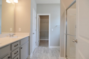 Photo for 13205 Deerwood Lane N, Dayton, MN 55327 - Listing #6097796 A peak inside the Primary bath - which includes a Quart covered double-vanity, oversized shower, stool, linen closet and leads into a walk-in closet that is sure to check another box! (Photo of same plan, colors are similar)