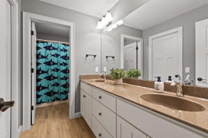 Photo for 11610 Aster Lane, Woodbury, MN 55129 - Listing #6114865 The Jack-and-Jill bathroom has a dual vanity and compartmentalized shower and toilet.