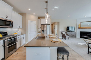 Photo for 18215 Hideaway Trail, Lakeville, MN 55044 - Listing #6118056 Gorgeous kitchen with walk in pantry, dual oven push in range, vented microwave, side by side fridge and quartz counter top.