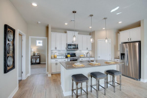 Photo for 18215 Hideaway Trail, Lakeville, MN 55044 - Listing #6118056 Gorgeous kitchen with walk in pantry, dual oven push in range, vented microwave, side by side fridge and quartz counter top.
