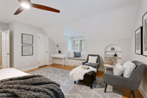 Photo for 3530 Edmund Boulevard, Minneapolis, MN 55406 - Listing #6205579 The bedroom is accented with lovely hardwood floors, a cozy window seat, a breezy ceiling fan and built-in shelving.