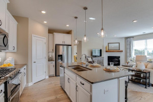 Photo for 18215 Hideaway Trail, Lakeville, MN 55044 - Listing #6118056 Gorgeous kitchen with walk in pantry, dual oven push in range, vented microwave, side by side fridge and quartz counter top.
