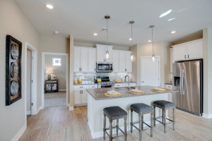Photo for 18215 Hideaway Trail, Lakeville, MN 55044 - Listing #6118056 Gorgeous kitchen with walk in pantry, dual oven push in range, vented microwave, side by side fridge and quartz counter top.