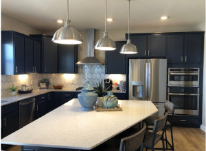Photo for 4785 Stable View Drive, Woodbury, MN 55129 - Listing #6163264 Wonderful Gourmet Kitchen with blue cabinets at the perimeter and stained cabinets at the large island. Appliances are stainless steel cooktop, hood, wall ovens, dishwasher and French Door fridge. Cabinets includes soft close drawers & doors.