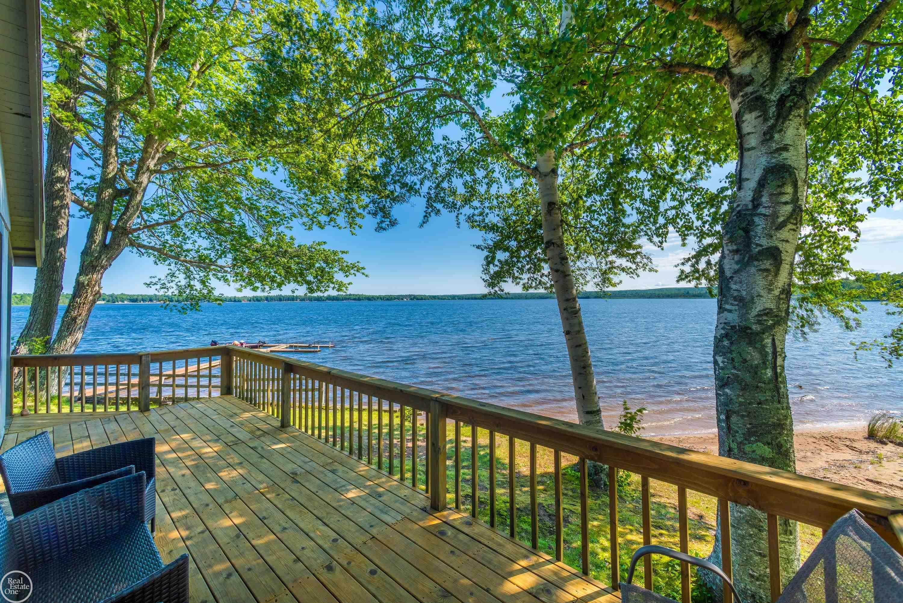 View of Autrain Lake from waterfront cabin 7.