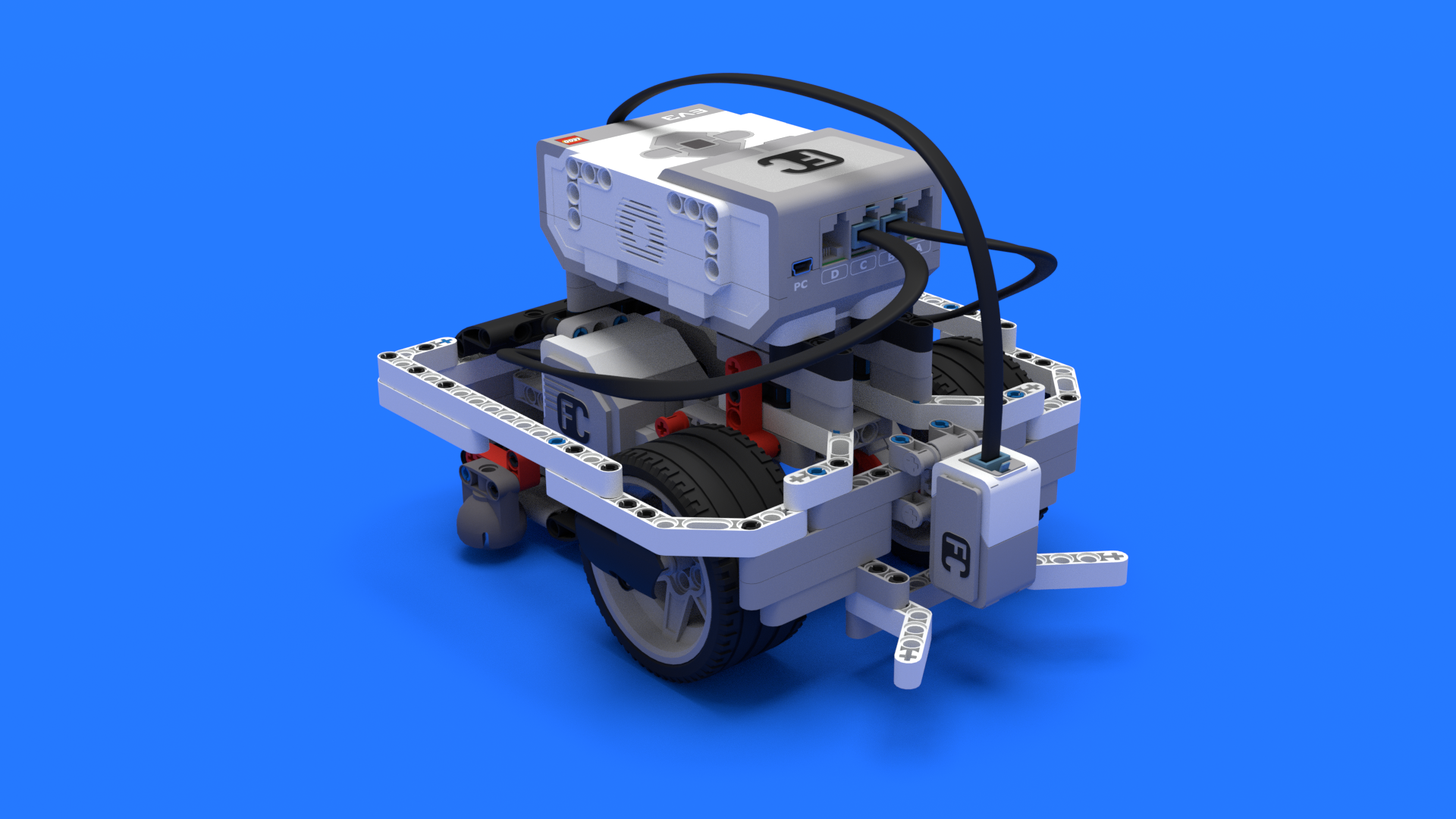 FLLCasts Cole LEGO Mindstorms EV3 robot base with a frame