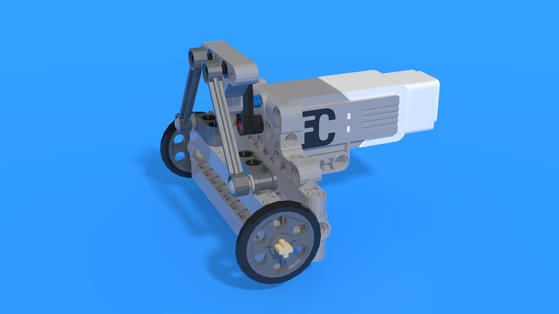 FLLCasts Steering mechanism with LEGO Technic steering link