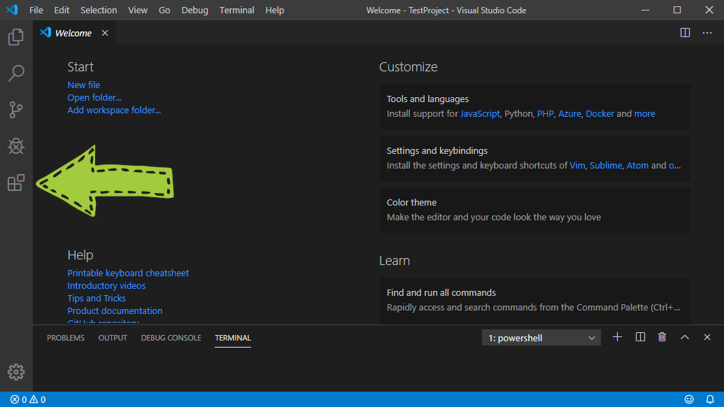 VS Code Extensions Menu