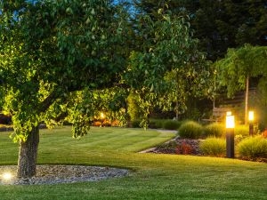 How does landscape lighting enhance nighttime curb appeal?