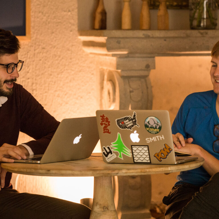 Adult learner and Spanish tutor in the Fluenz Spanish Bootcamp in Mexico City, working through the most effective intensive Spanish learning program for professionals.”