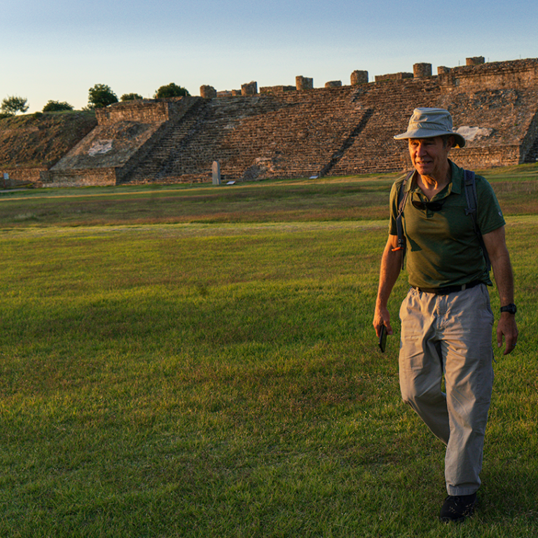Adult learner visiting Monte Albán during the Fluenz Spanish Immersion in Oaxaca, combining intensive Spanish practice with guided cultural experiences and exploration of Mexico’s rich history.